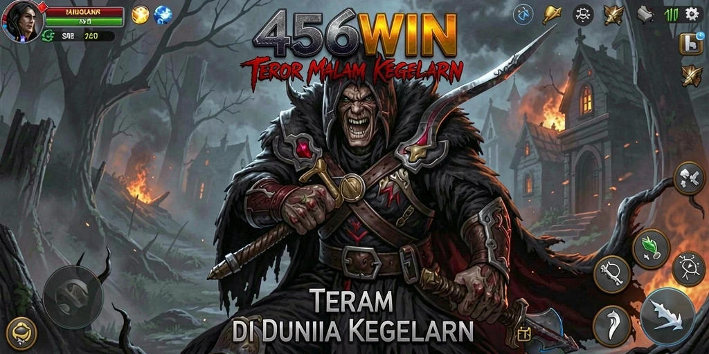 Tangkapan layar utama 456WIN menampilkan suasana mencekam dengan elemen horror yang kuat.