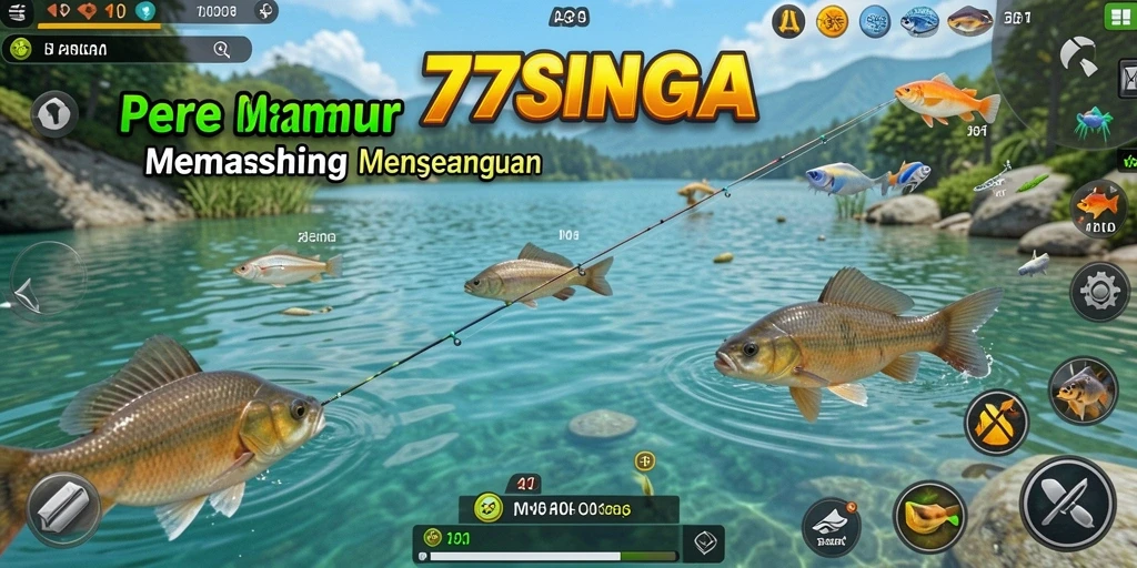 Screenshot gameplay 77SINGA yang menunjukkan aksi memancing yang seru.