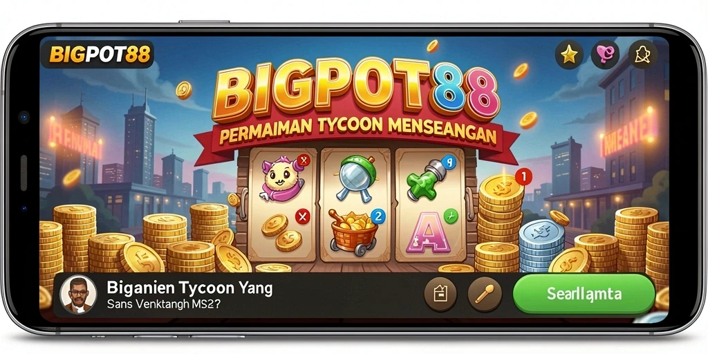 Screenshot menampilkan gameplay menarik BIGPOT88 yang melibatkan pengelolaan bisnis.