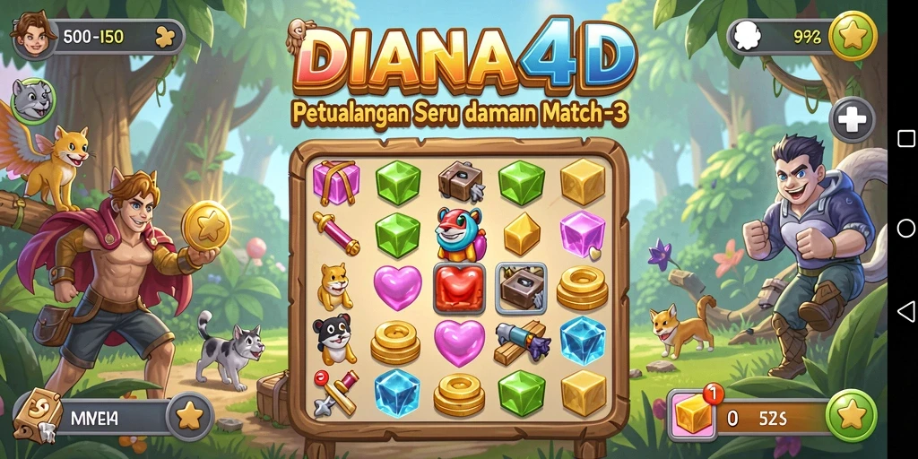 Tampilan gameplay seru di DIANA4D dengan elemen Match-3 yang menarik.