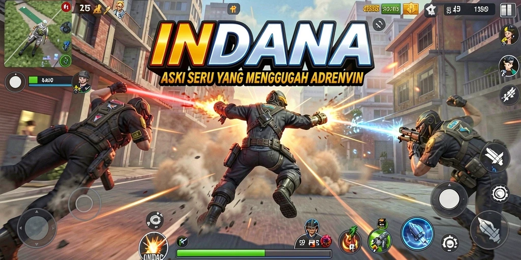Screenshot gameplay INDAAA menampilkan pertempuran aksi yang mendebarkan.