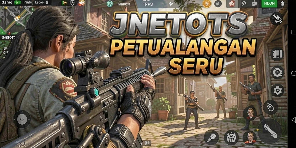 Screen utama JNETOTO menampilkan aksi seru gameplay TPS.