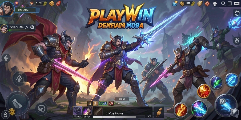 Tangkapan layar gameplay intens dari <strong>PLAYWIN</strong> yang menunjukkan serangan tim yang strategis.