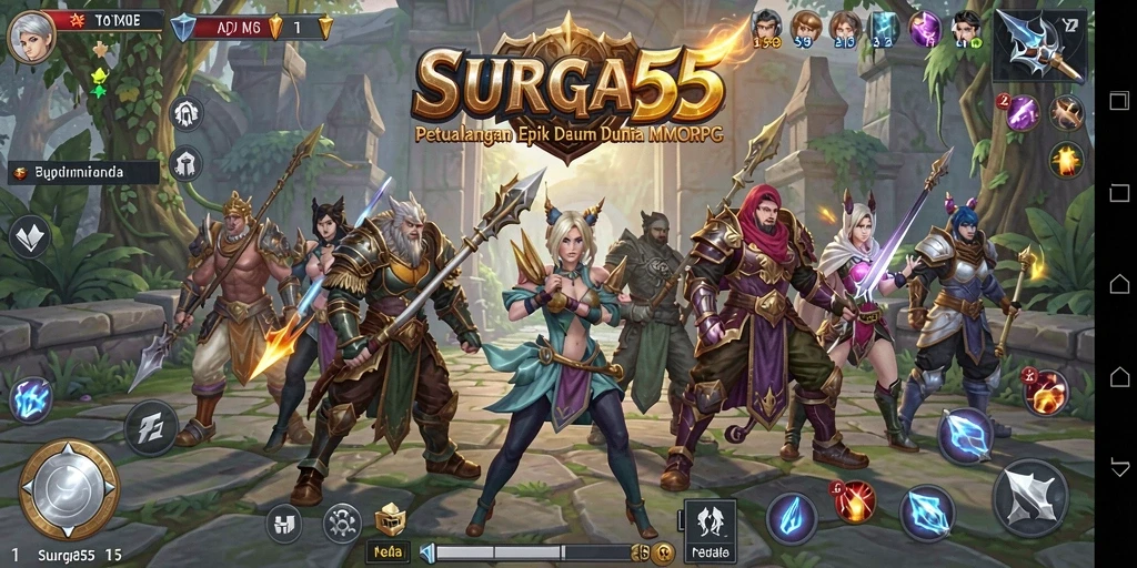 Screenshot gameplay SURGA55 menampilkan aksi pertarungan dalam dunia MMORPG yang mendebarkan.
